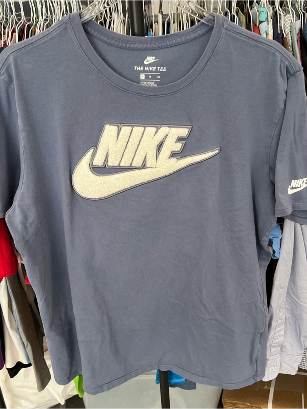 Nike Tee T-Shirt Mens size XL White on Blue Raised Soft Logo Cotton
